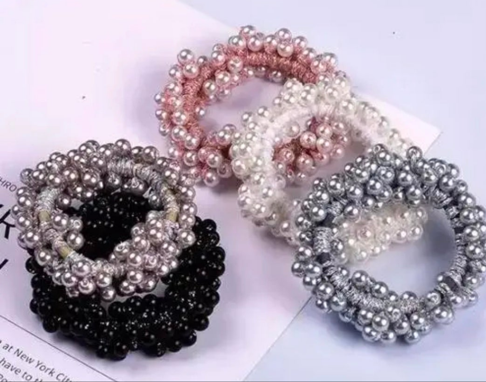 Set of 5 moti studded scrunchies