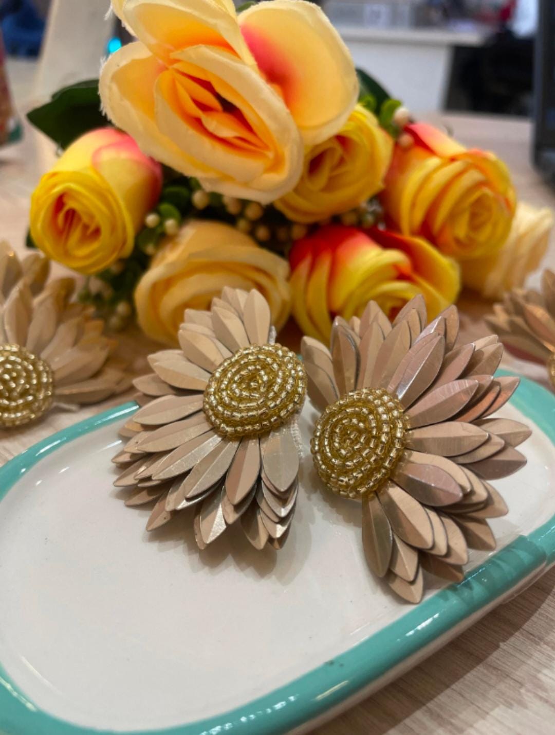 Handmade Golden Brown Sunflower Earrings